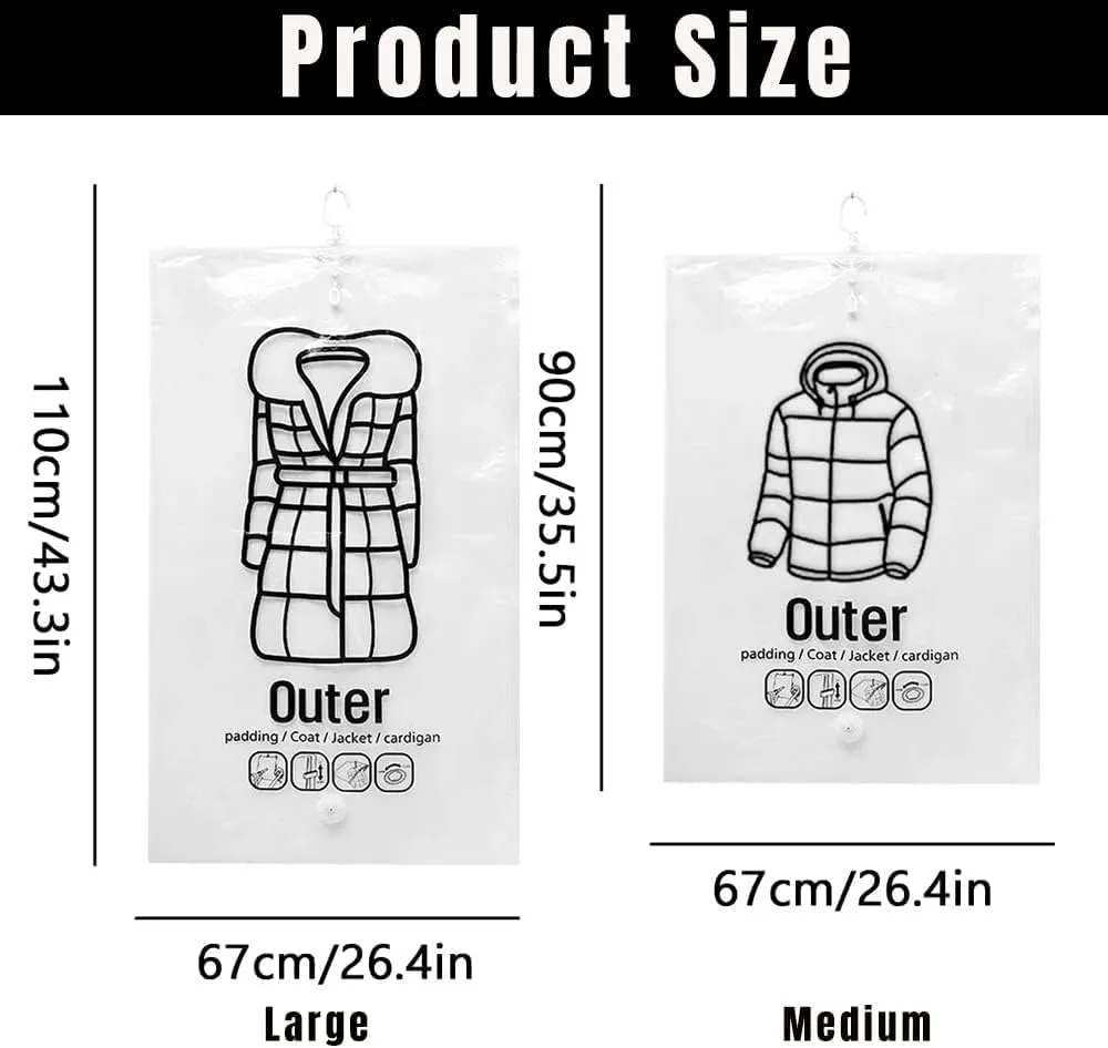 5 PCS Hanging Vacuum Storage Bags with Electric Pump, Vacuum Sealer Bags Clothes Hanging Compressible Storage Bag for Travel, Hanging Space Saver Bag for Luggage Clothes Packing (Medium)