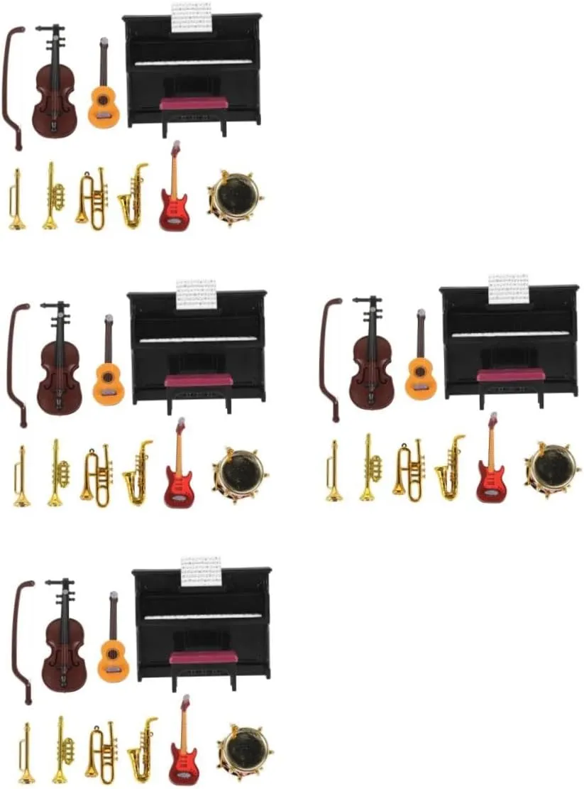 5sets Miniature Musical Instrument for Dollhouse Decor of Realistic Piano Violin and Drum Models for Projects and Mini Music Rooms Safe Lightweight Design