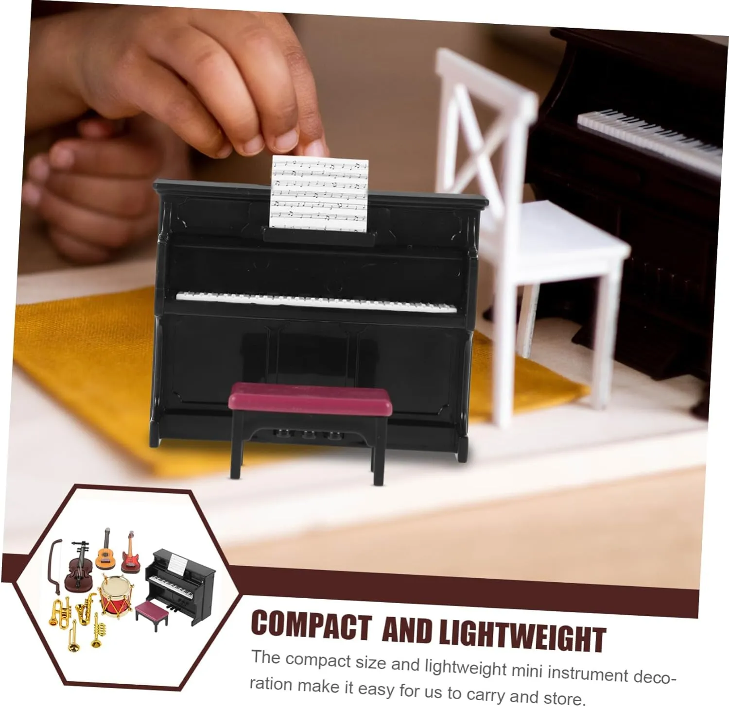 5sets Miniature Musical Instrument for Dollhouse Decor of Realistic Piano Violin and Drum Models for Projects and Mini Music Rooms Safe Lightweight Design