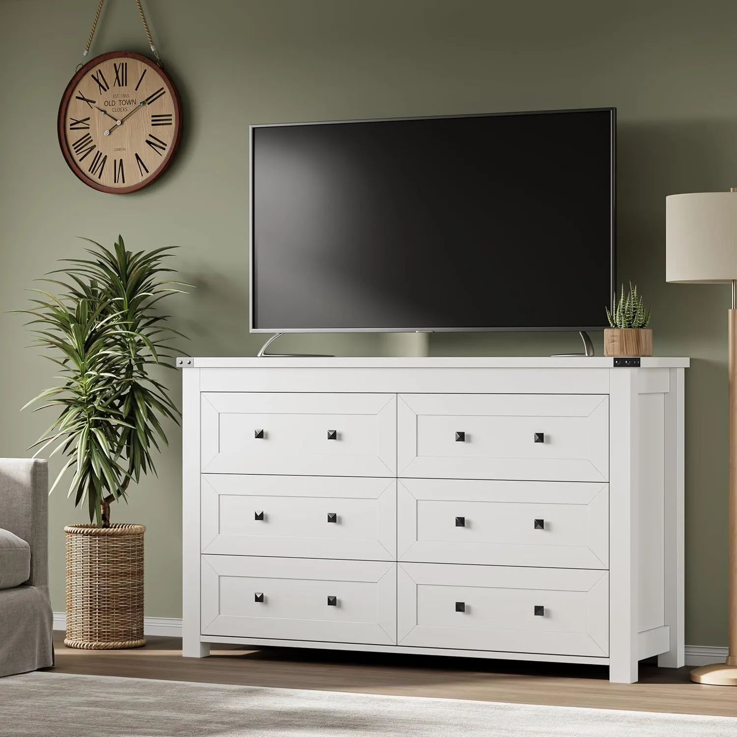 6-Drawer Dresser for Bedroom, Chest of Drawers with Ample Storage, Modern Farmhouse-Style Wooden Dresser for Bedroom, Hallway, Entryway, Closet