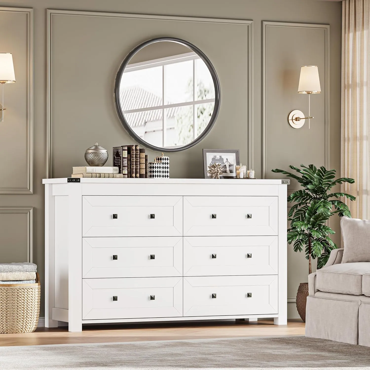 6-Drawer Dresser for Bedroom, Chest of Drawers with Ample Storage, Modern Farmhouse-Style Wooden Dresser for Bedroom, Hallway, Entryway, Closet