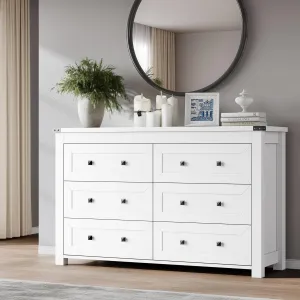 6-Drawer Dresser for Bedroom, Chest of Drawers with Ample Storage, Modern Farmhouse-Style Wooden Dresser for Bedroom, Hallway, Entryway, Closet