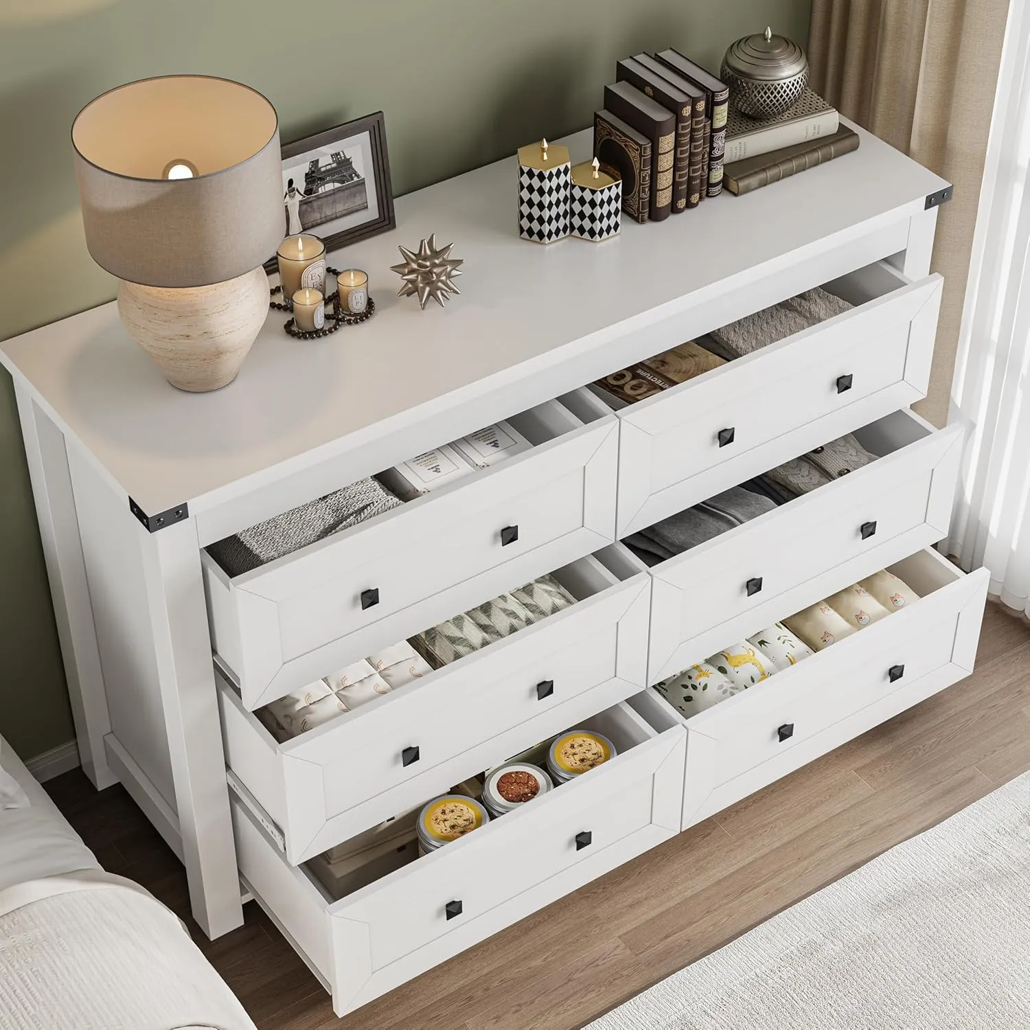 6-Drawer Dresser for Bedroom, Chest of Drawers with Ample Storage, Modern Farmhouse-Style Wooden Dresser for Bedroom, Hallway, Entryway, Closet