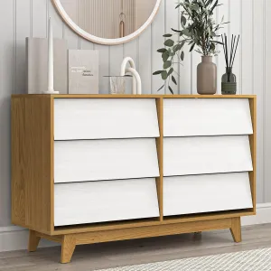 6 Drawer Dresser for Bedroom, Wood Dresser for Closet, Storage Chest of Beveled Drawers, Wide Dresser TV Stand for Living Room Hallway