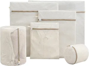 6 PCS Laundry Bags Set of Durable Mesh Bags for Lingerie, Underwear, Socks,Travel Storage Organize Bag - 6 Sizes,Beige