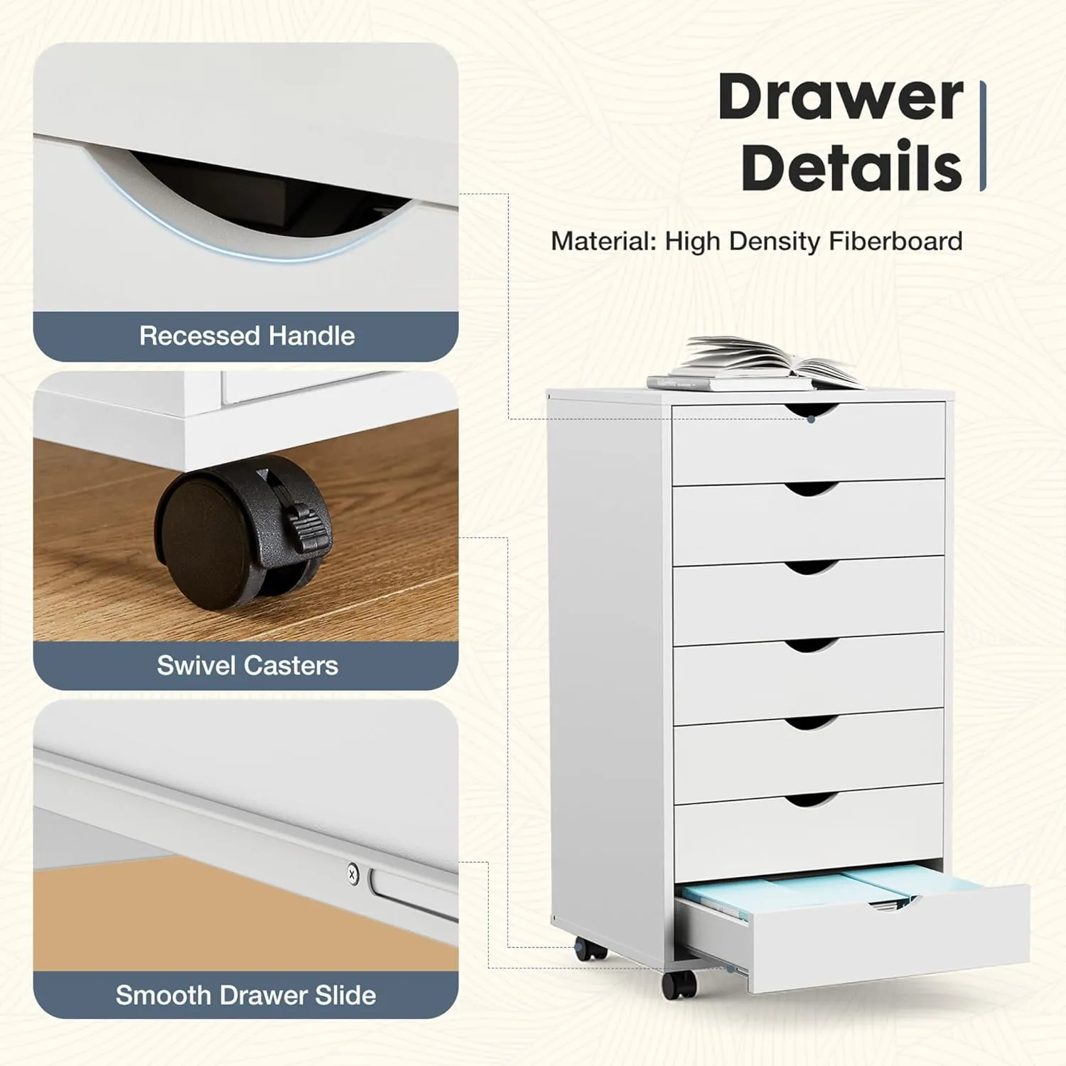 7-Drawer Chest File Cabinet, Wood Dresser Chest Mobile Office Storage Cabinets with Wheels, Small Tall Dressers Rolling Vertical File Cabinet Wood Organization Furniture for Office, Home, Black
