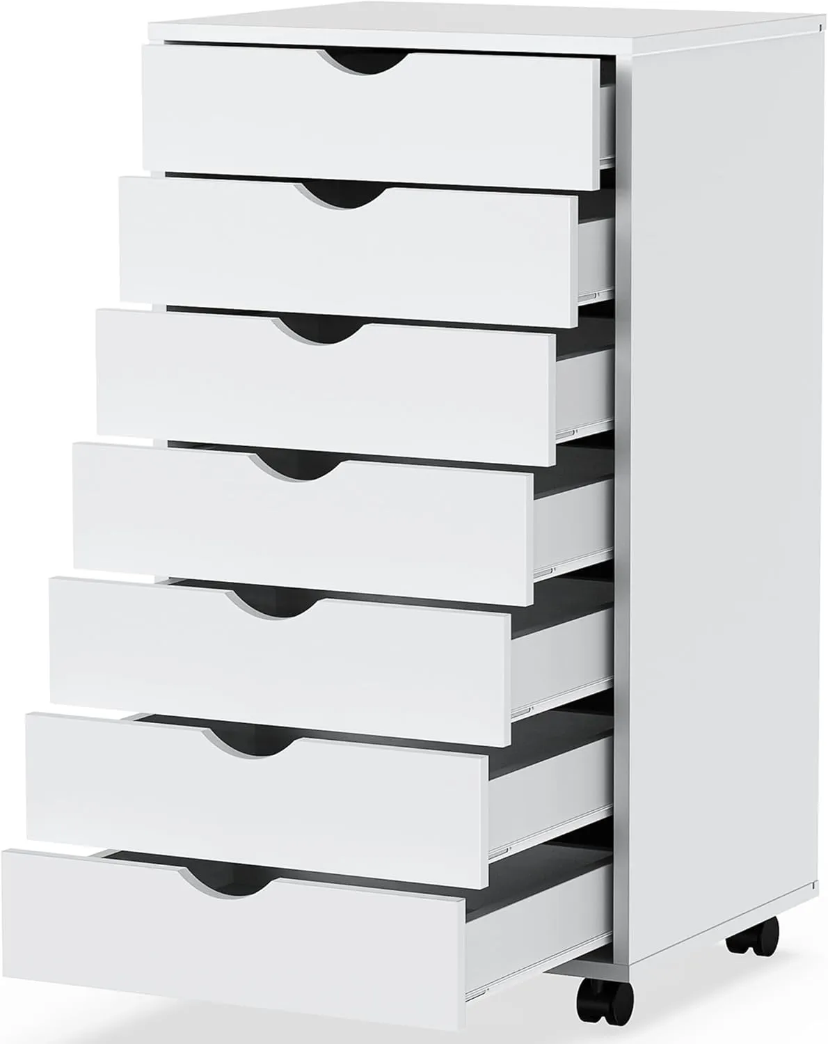 7-Drawer Chest File Cabinet, Wood Dresser Chest Mobile Office Storage Cabinets with Wheels, Small Tall Dressers Rolling Vertical File Cabinet Wood Organization Furniture for Office, Home, Black