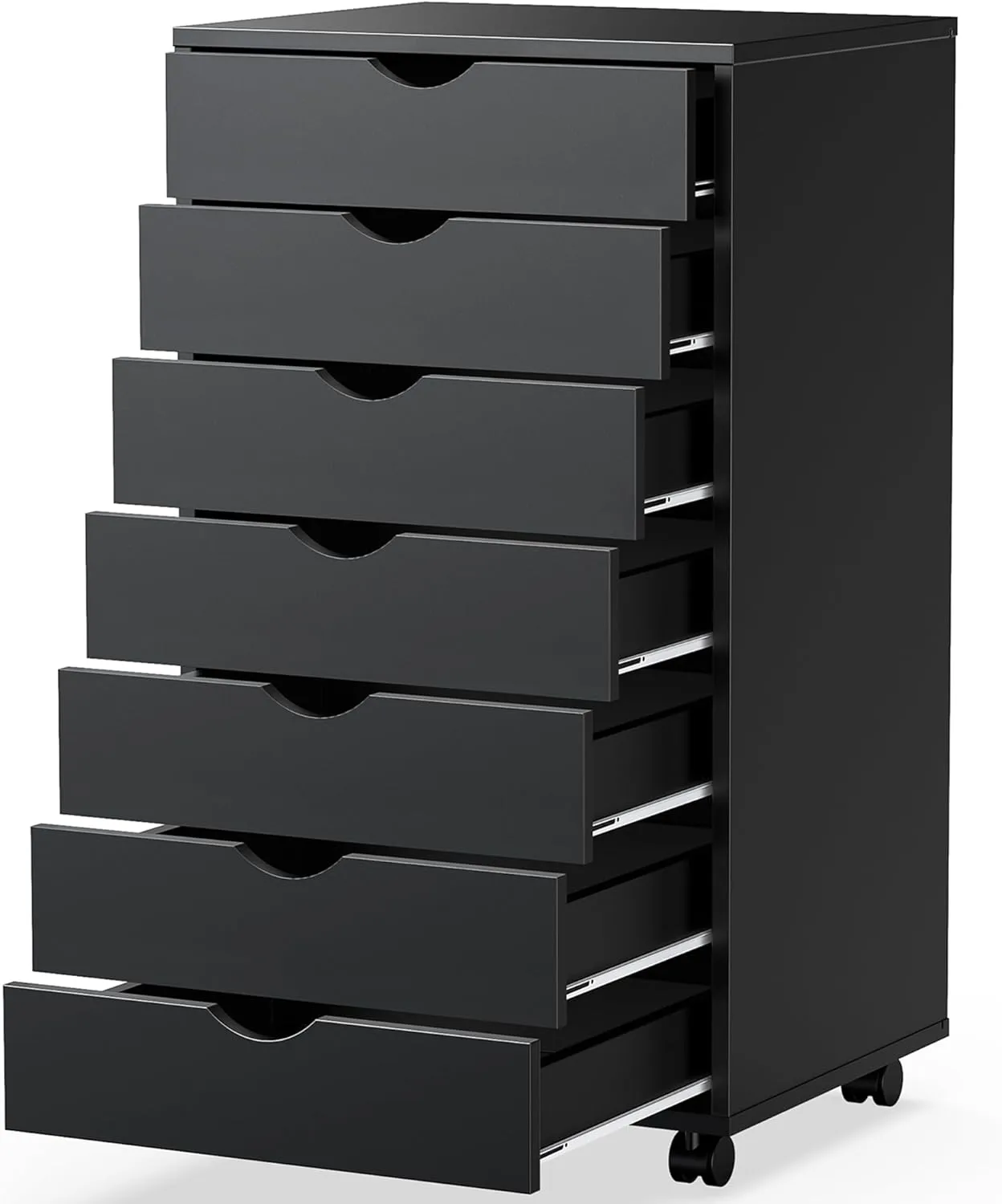 7-Drawer Chest File Cabinet, Wood Dresser Chest Mobile Office Storage Cabinets with Wheels, Small Tall Dressers Rolling Vertical File Cabinet Wood Organization Furniture for Office, Home, White