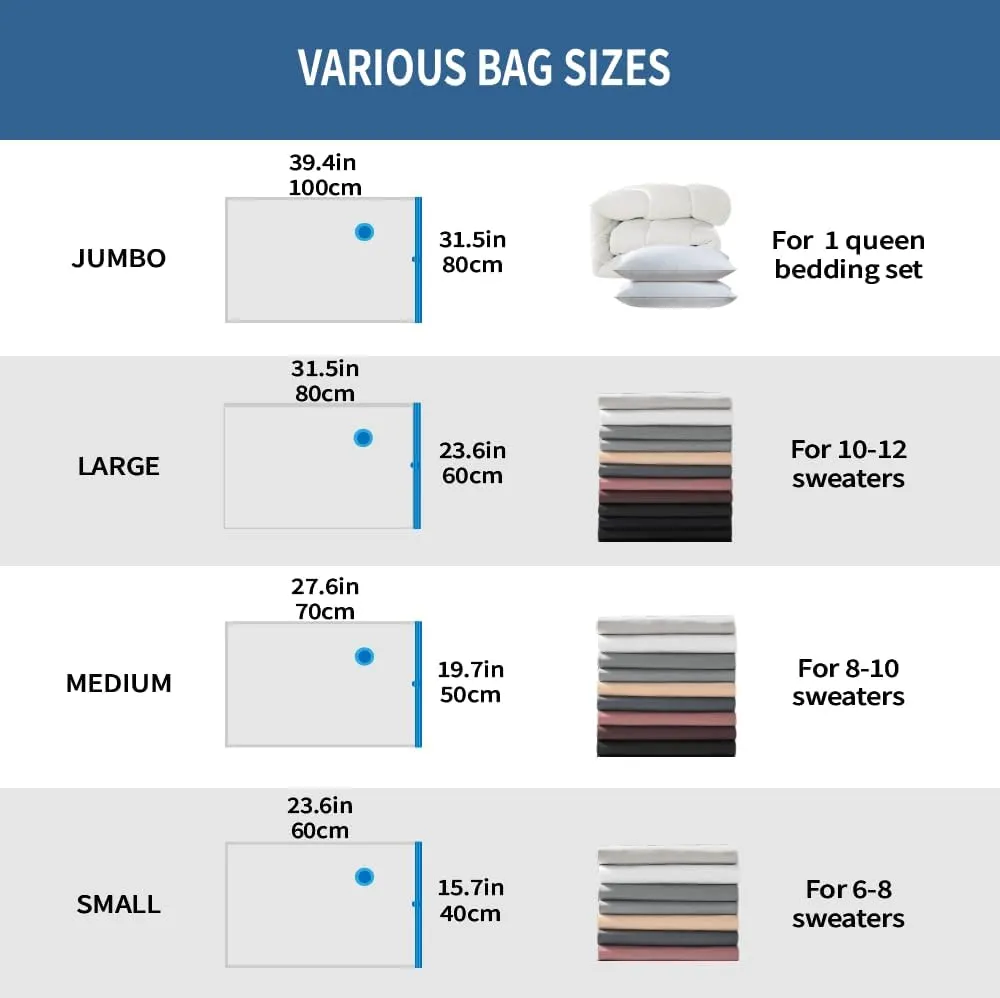 7 Pack Medium Space Saver Vacuum Storage Bags for Clothing Travel, Vacuum Seal Compression Bags for Clothes, Packing, Luggage, Blankets, Comforters and Pillows, Hand Pump Included