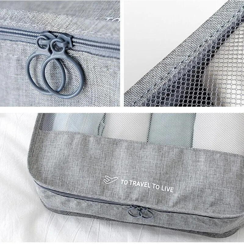 7Pcs Packing Cubes Travel Pouches Luggage Organiser Clothes Suitcase Storage Bag