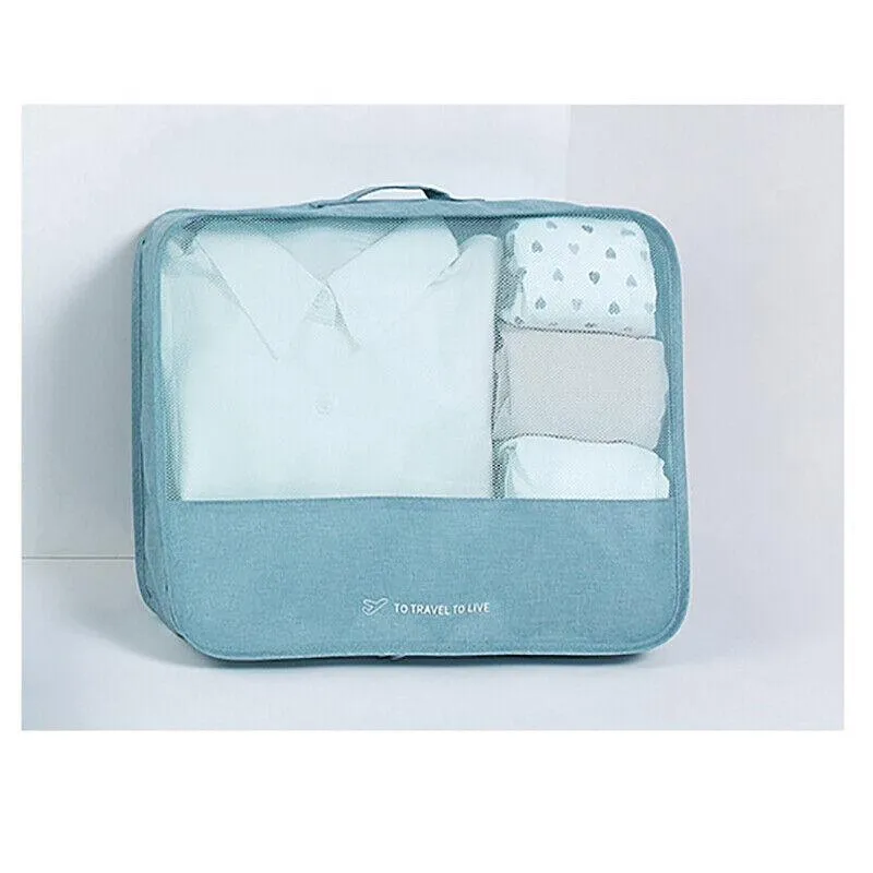7Pcs Packing Cubes Travel Pouches Luggage Organiser Clothes Suitcase Storage Bag