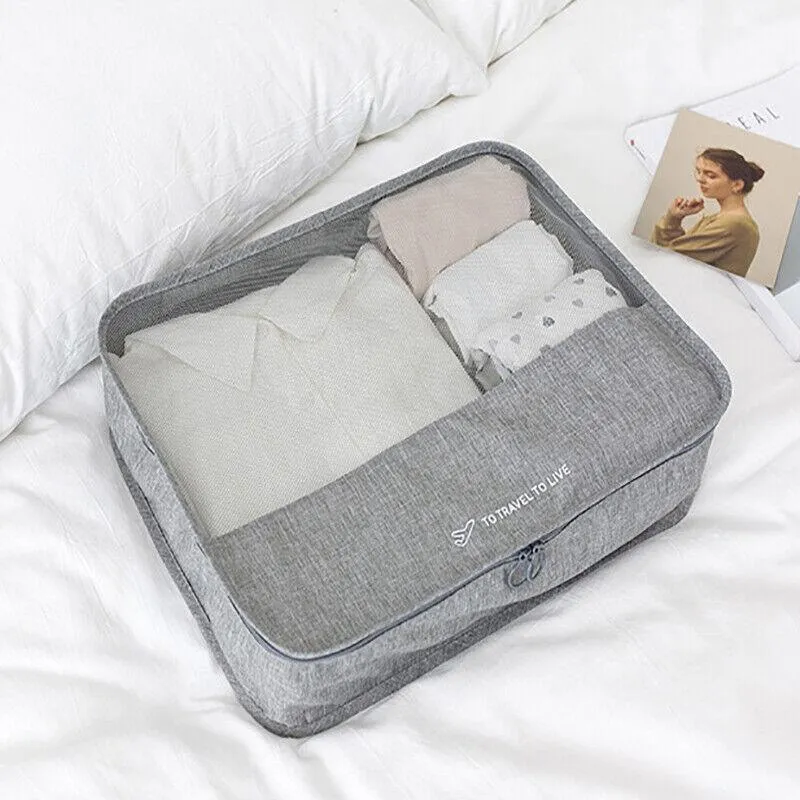 7Pcs Packing Cubes Travel Pouches Luggage Organiser Clothes Suitcase Storage Bag