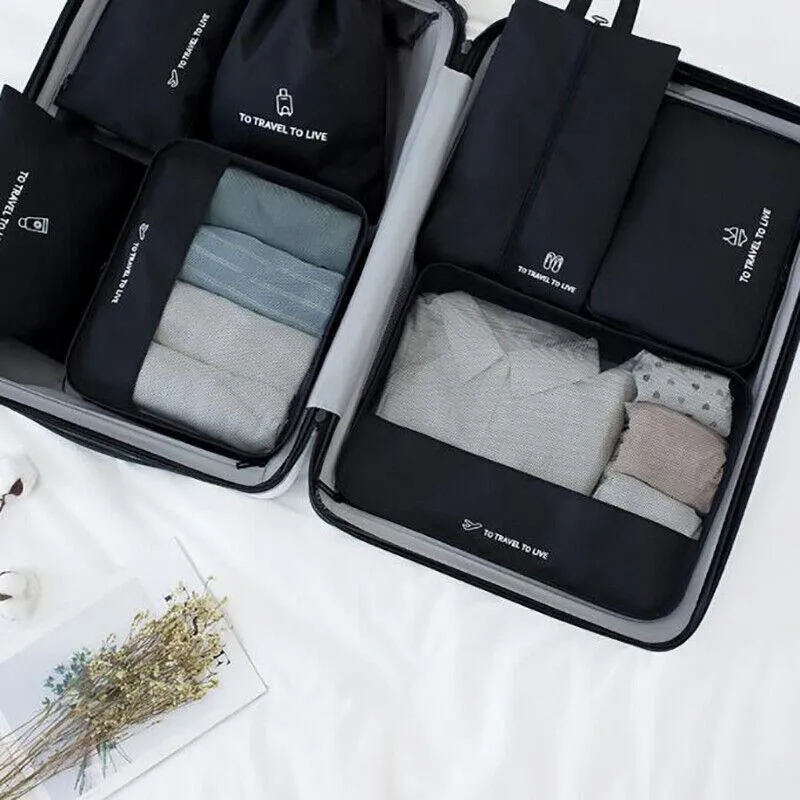 7Pcs Packing Cubes Travel Pouches Luggage Organiser Clothes Suitcase Storage Bag