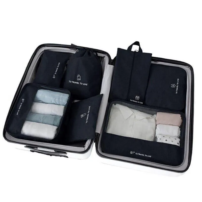 7Pcs Packing Cubes Travel Pouches Luggage Organiser Clothes Suitcase Storage Bag