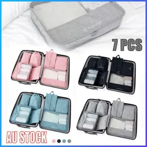 7Pcs Packing Cubes Travel Pouches Luggage Organiser Clothes Suitcase Storage Bag