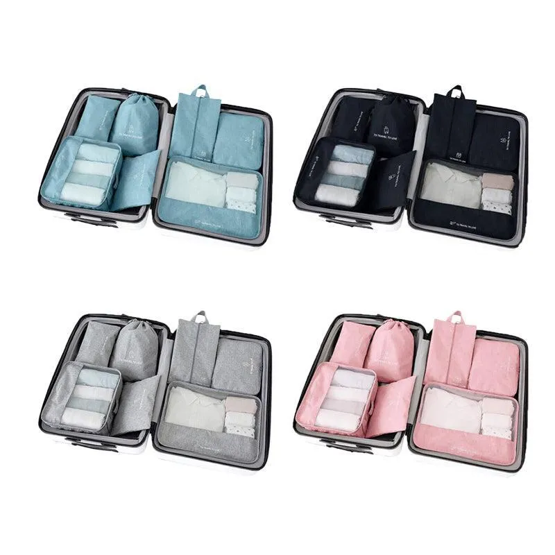 7Pcs Packing Cubes Travel Pouches Luggage Organiser Clothes Suitcase Storage Bag
