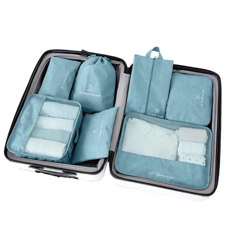 7Pcs Packing Cubes Travel Pouches Luggage Organiser Clothes Suitcase Storage Bag