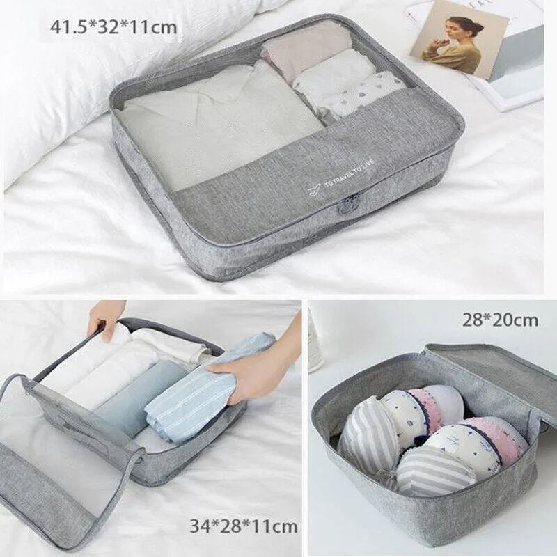 7Pcs Packing Cubes Travel Pouches Luggage Organiser Clothes Suitcase Storage Bag