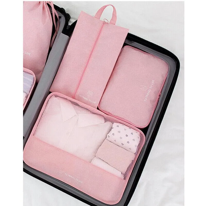 7Pcs Packing Cubes Travel Pouches Luggage Organiser Clothes Suitcase Storage Bag