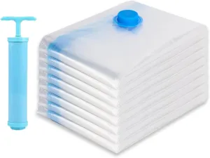 8 Jumbo Vacuum Storage Bags for Clothing, Travel, Luggage With Hand Pump - Seal Bags for Clothes, Pillows, Comforters, Blankets, Bedding