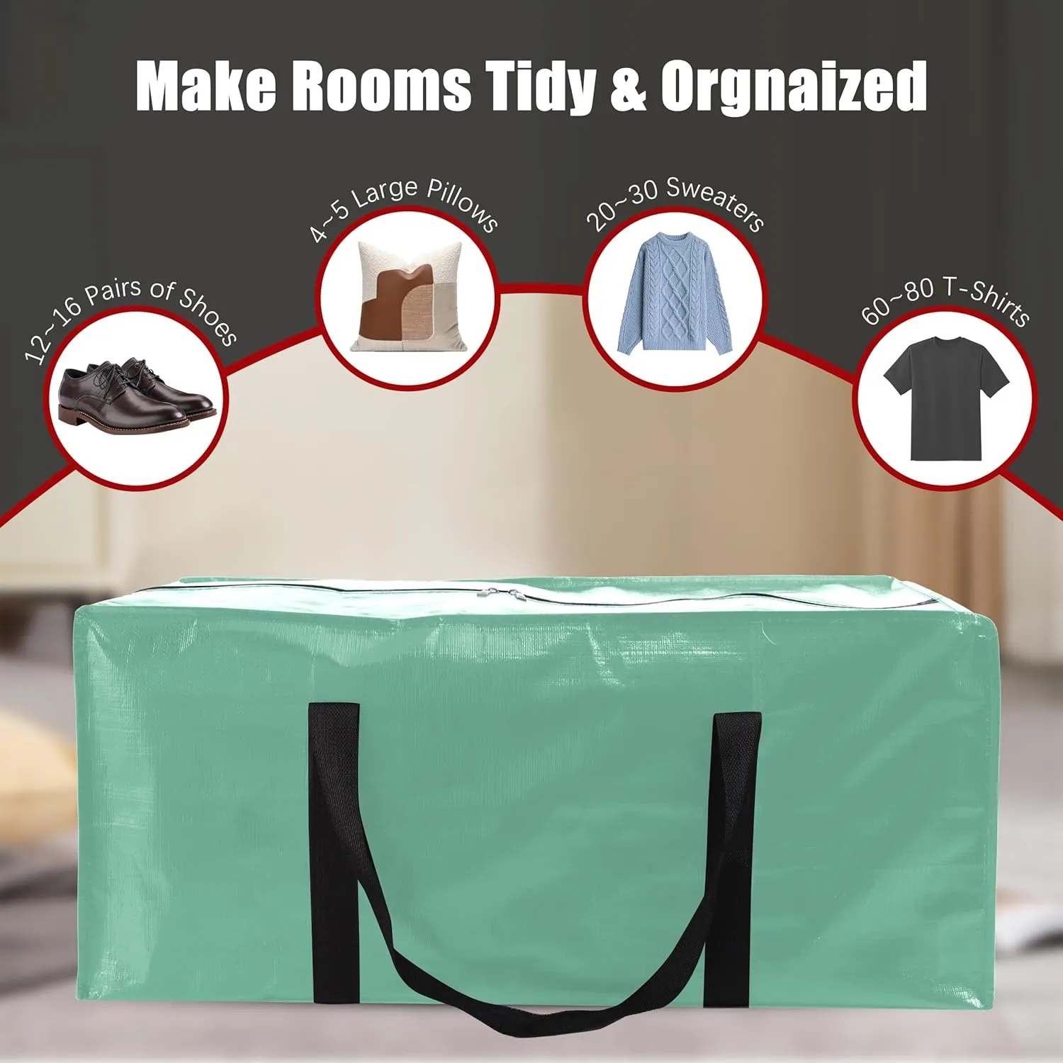 8 Pack Extra Large Moving Bags with Zippers & Carrying Handles, Heavy-Duty Storage Tote for Space Saving Moving Storage, Fold Flat, Alternative to Box and Bin,Teal