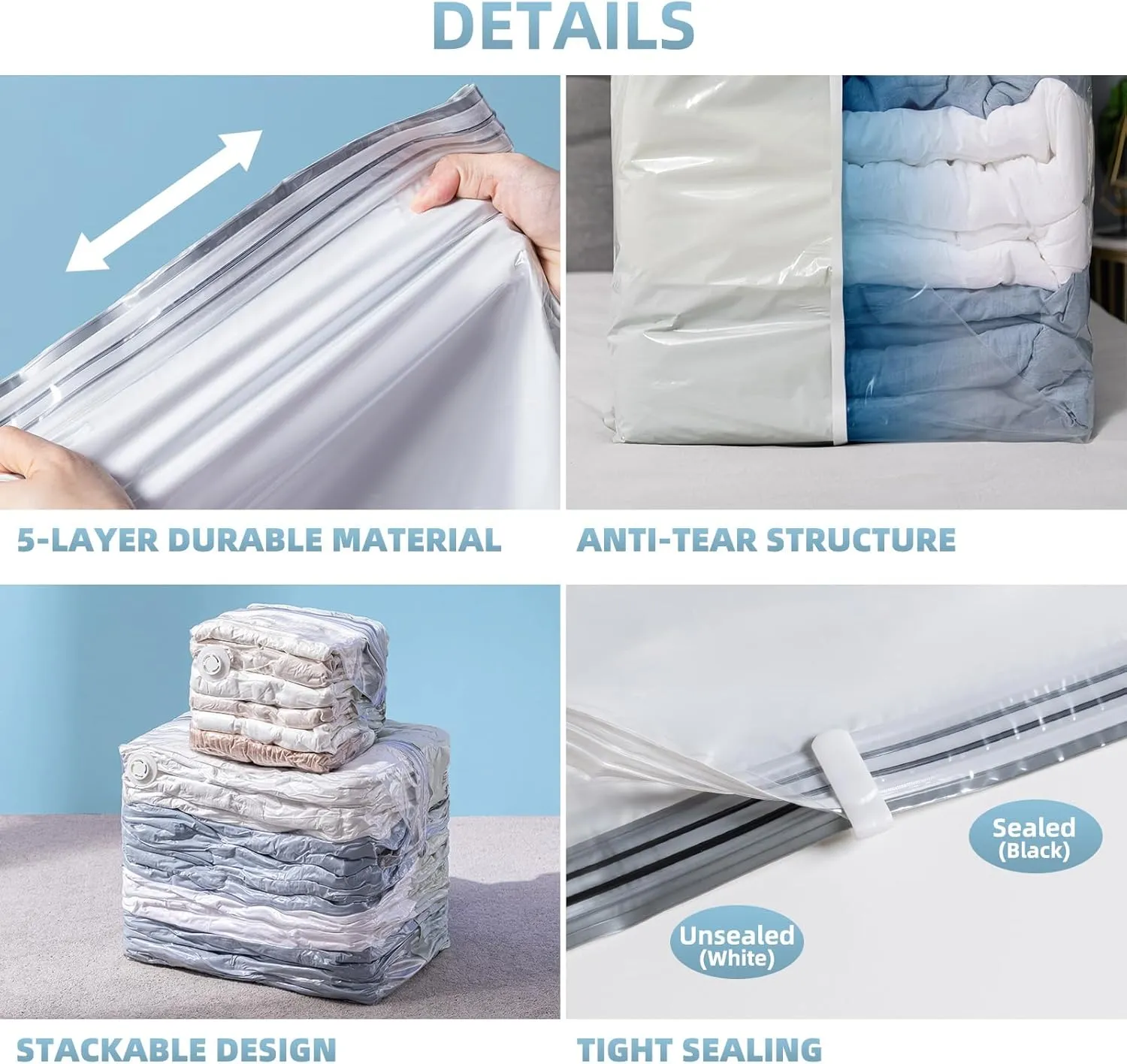 8 Pack Vacuum Storage Bags, Cube Combo (3 Jumbo 5 Medium), Vacuum Seal Bags for Clothing, Bedding, Blanket, Space Saving Closet Organization