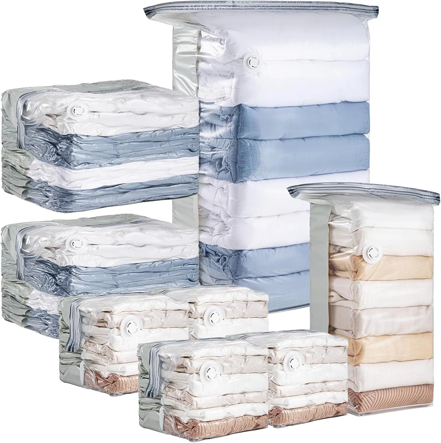 8 Pack Vacuum Storage Bags, Cube Combo (3 Jumbo 5 Medium), Vacuum Seal Bags for Clothing, Bedding, Blanket, Space Saving Closet Organization