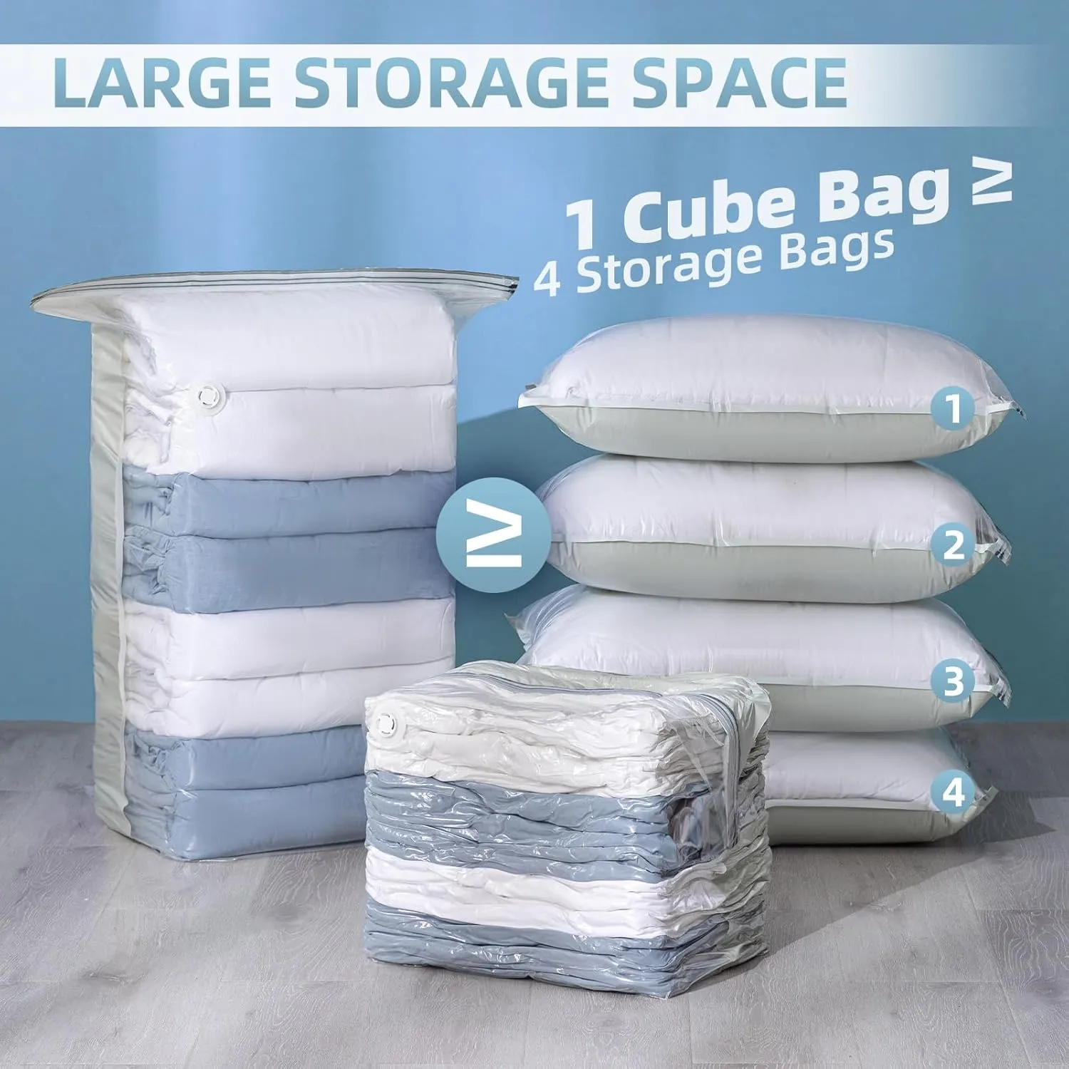 8 Pack Vacuum Storage Bags, Cube Combo (3 Jumbo 5 Medium), Vacuum Seal Bags for Clothing, Bedding, Blanket, Space Saving Closet Organization