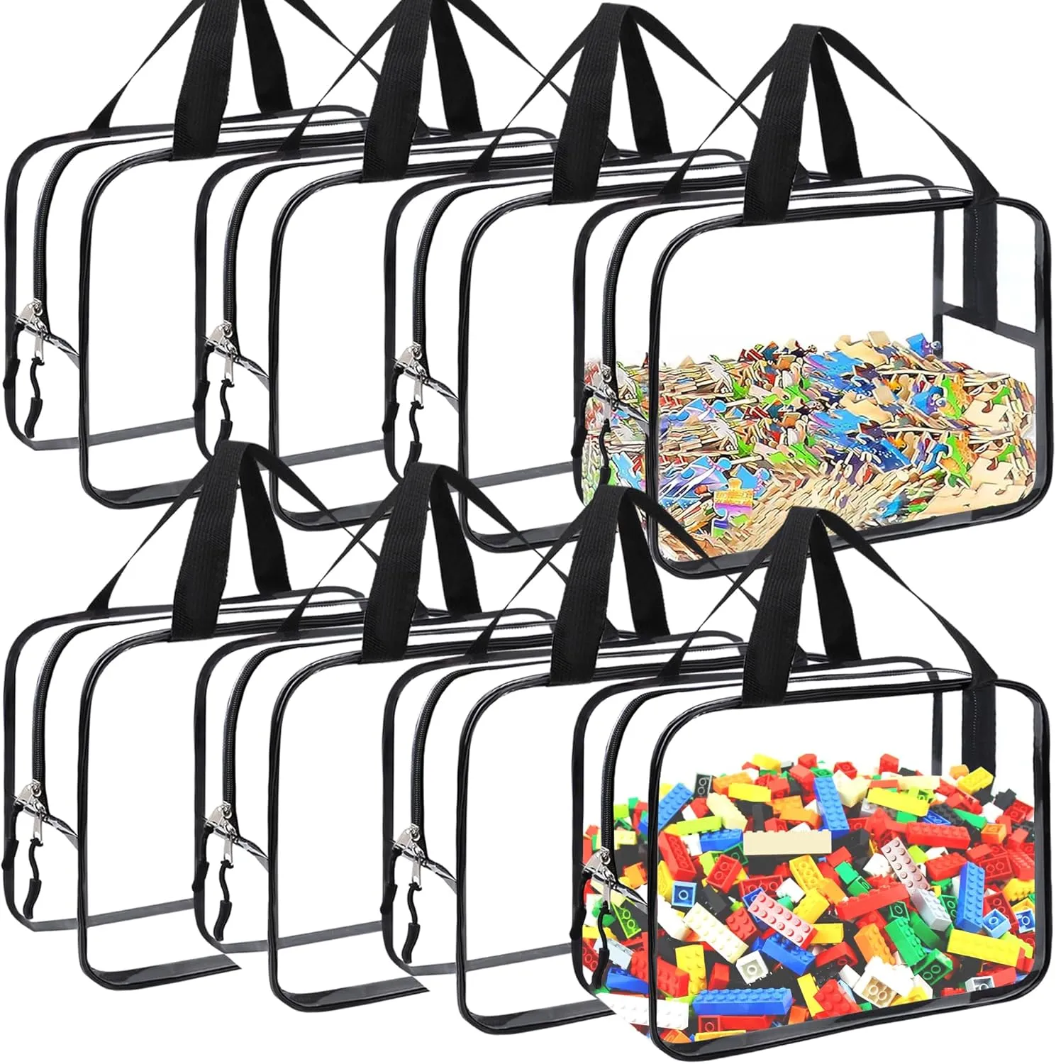 8 Packs Large Toy Storage Bags, Reusable Clear PVC Board Game Storage, Toy Storage Organizer Bags with Zipper for Building Blocks, Puzzle and Handmade Accessories, Clear Toiletry Bag
