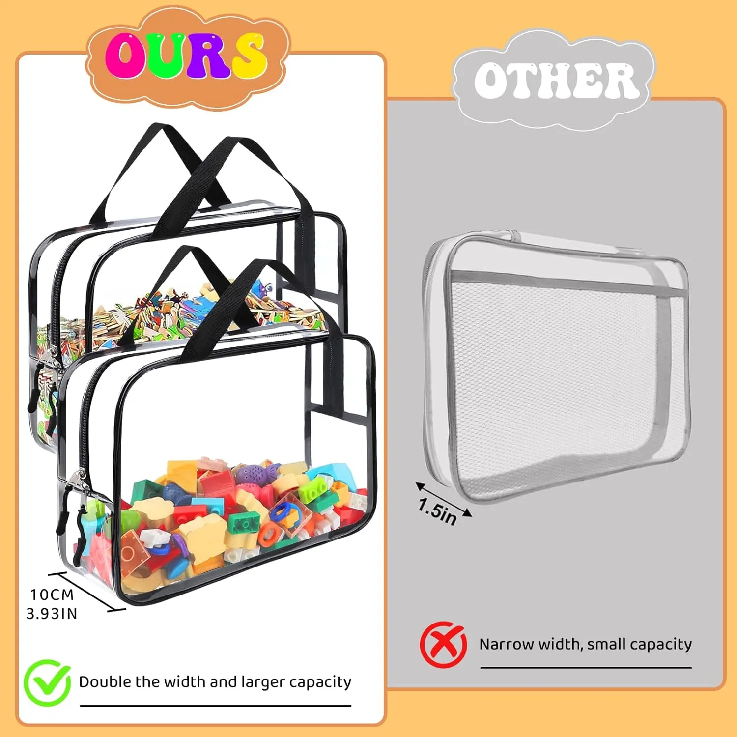 8 Packs Large Toy Storage Bags, Reusable Clear PVC Board Game Storage, Toy Storage Organizer Bags with Zipper for Building Blocks, Puzzle and Handmade Accessories, Clear Toiletry Bag