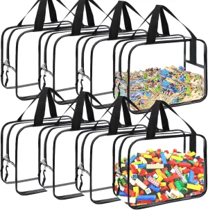 8 Packs Large Toy Storage Bags, Reusable Clear PVC Board Game Storage, Toy Storage Organizer Bags with Zipper for Building Blocks, Puzzle and Handmade Accessories, Clear Toiletry Bag