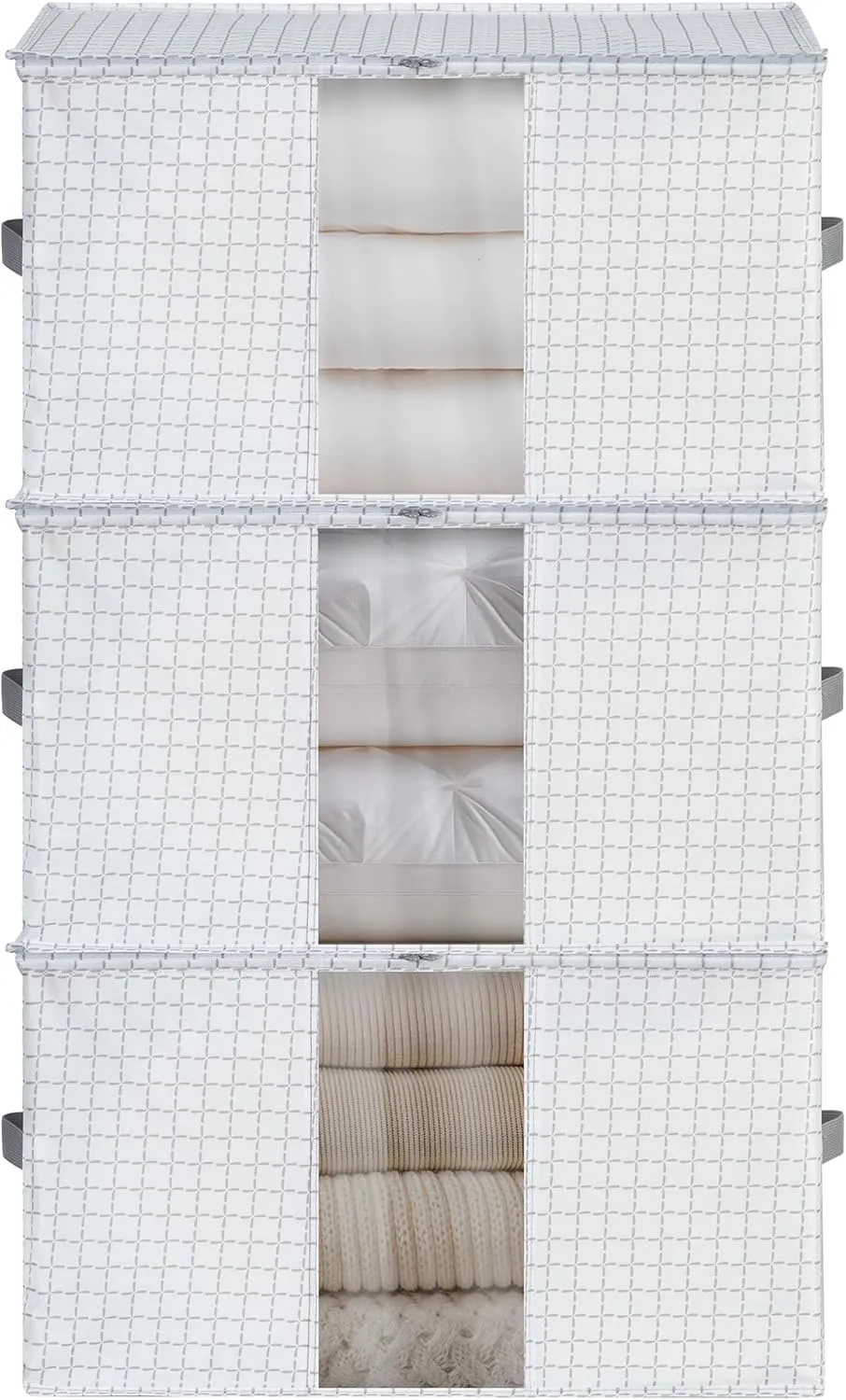 95L Large Freestanding Storage Bags, 3-Pack Waterproof Clothes Storage Bins Foldable Closet Organizers with 2 Durable Handles & Zipper for Blanket, Comforters, Bed Sheets, Pillows, Toys
