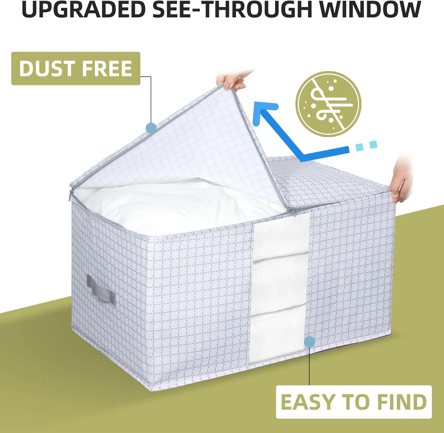 95L Large Freestanding Storage Bags, 3-Pack Waterproof Clothes Storage Bins Foldable Closet Organizers with 2 Durable Handles & Zipper for Blanket, Comforters, Bed Sheets, Pillows, Toys