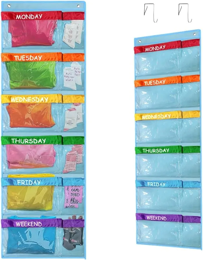 ABCKEY Rainbow Weekly Kids Clothes Organizer for Daily Activity,Portable Kids Clothes Storage White