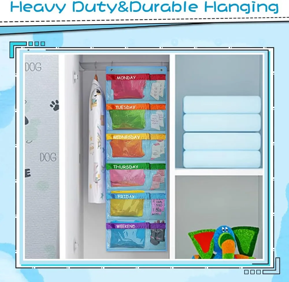 ABCKEY Rainbow Weekly Kids Clothes Organizer for Daily Activity,Portable Kids Clothes Storage White