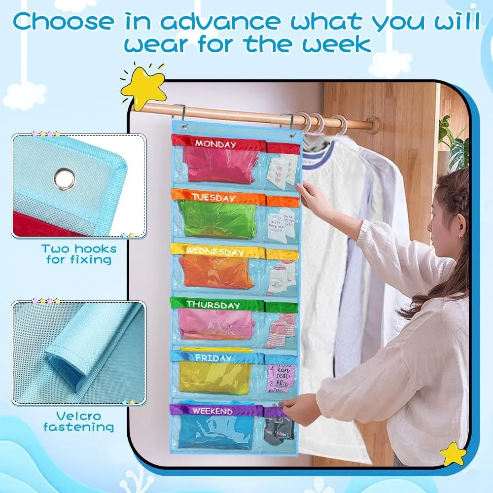 ABCKEY Rainbow Weekly Kids Clothes Organizer for Daily Activity,Portable Kids Clothes Storage White