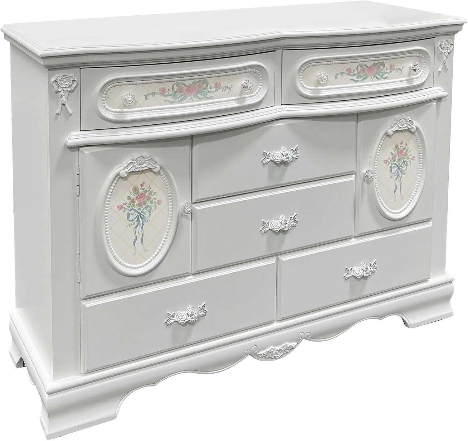 Acme Flora Wood Dresser with 6 Drawers and 2 Side Compartments in White
