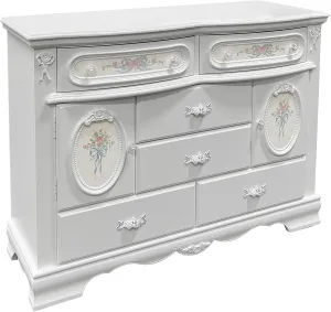Acme Flora Wood Dresser with 6 Drawers and 2 Side Compartments in White