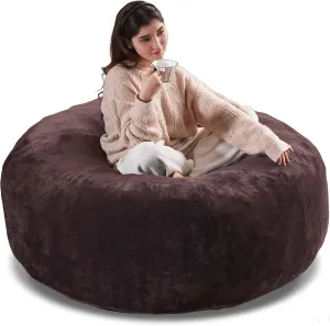Adult bean bag，bean bag with filler included，5FT，soft memory foam chair，Removable flannel cover, suitable for reading chairs in bedrooms and dormitories.(Brown)