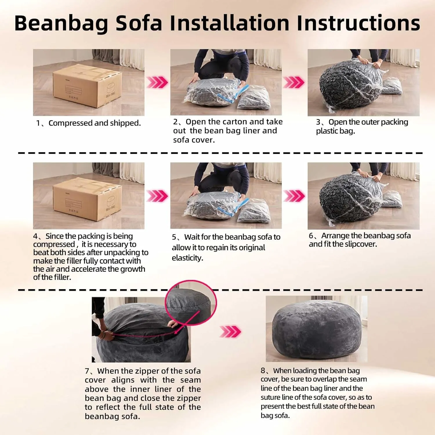 Adult bean bag，bean bag with filler included，5FT，soft memory foam chair，Removable flannel cover, suitable for reading chairs in bedrooms and dormitories.(Brown)