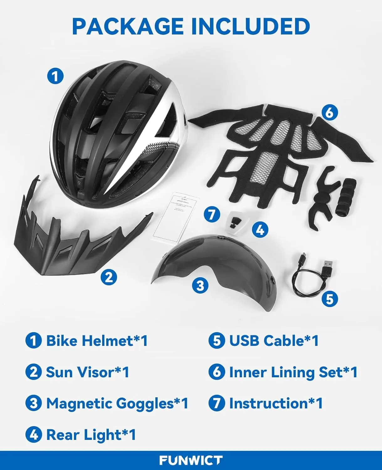 Adult Bike Helmet with Visor and Goggles for Men Women Mountain Road Bicycle Helmet Rechargeable Rear Light Cycling Helmet