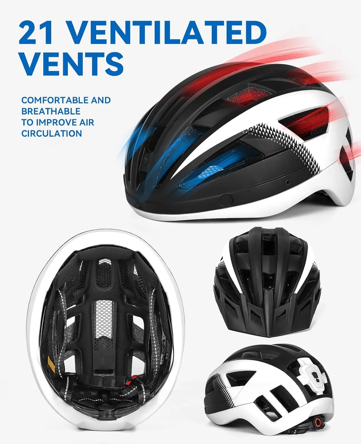 Adult Bike Helmet with Visor and Goggles for Men Women Mountain Road Bicycle Helmet Rechargeable Rear Light Cycling Helmet