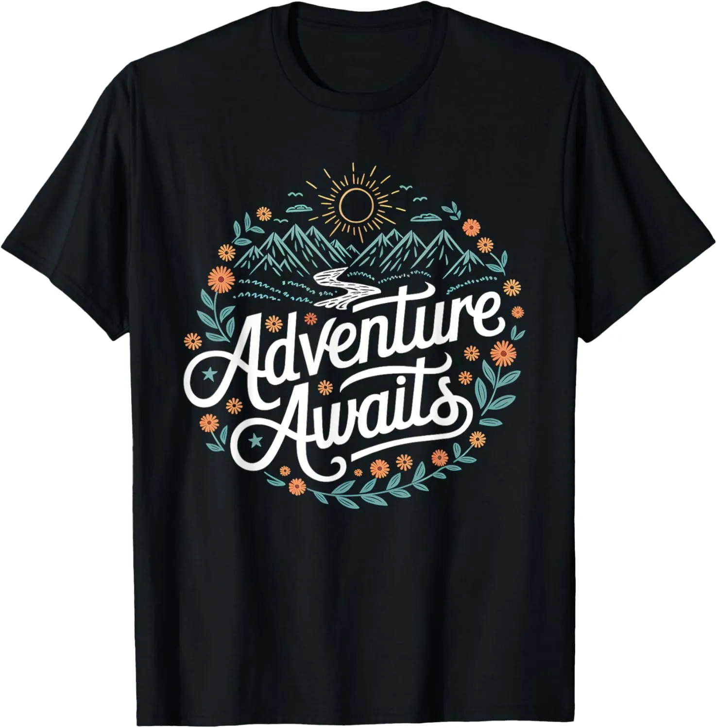 Adventure Awaits Outdoor Hike Mountain River Nature Travel T-Shirt
