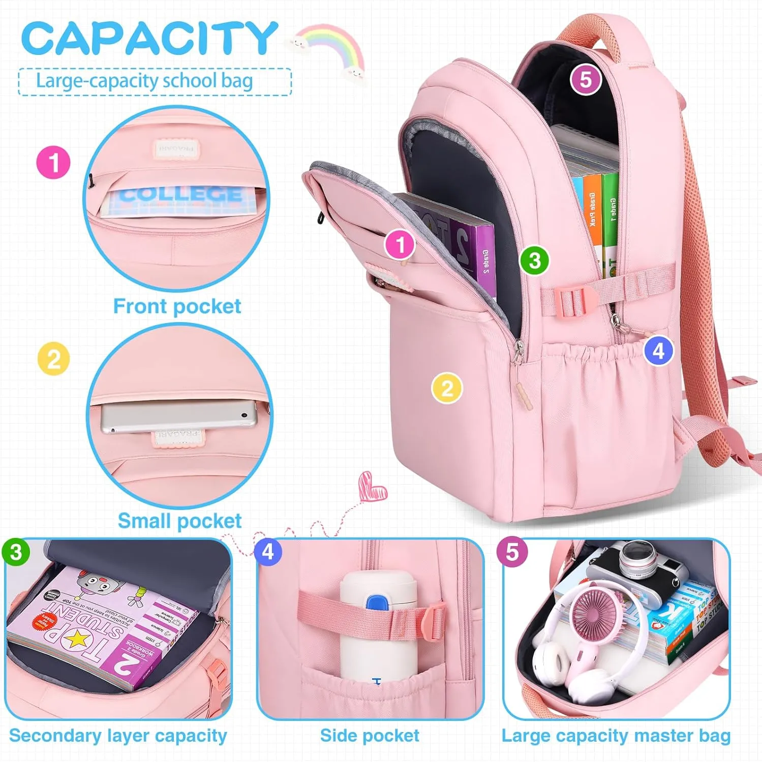 Aesthetic Backpack for School Cute Laptop Pink Backpack Teens Girls Travel Casaul Daypack Lightweight Book Bags