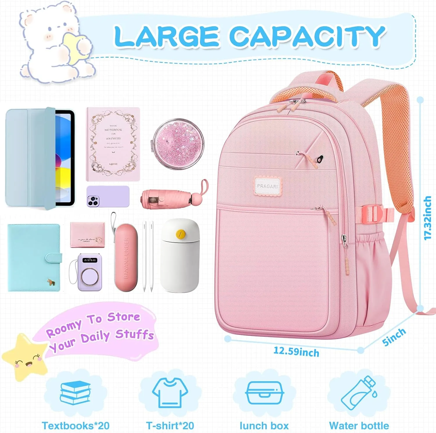 Aesthetic Backpack for School Cute Laptop Pink Backpack Teens Girls Travel Casaul Daypack Lightweight Book Bags