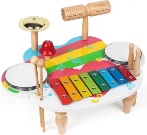 AKLOT Hand Held Drum Percussion Musical Educational Instrument for Adults Party Kids Dance & Song Accompaniment (Kid Drum Set, 14 *11 inch)
