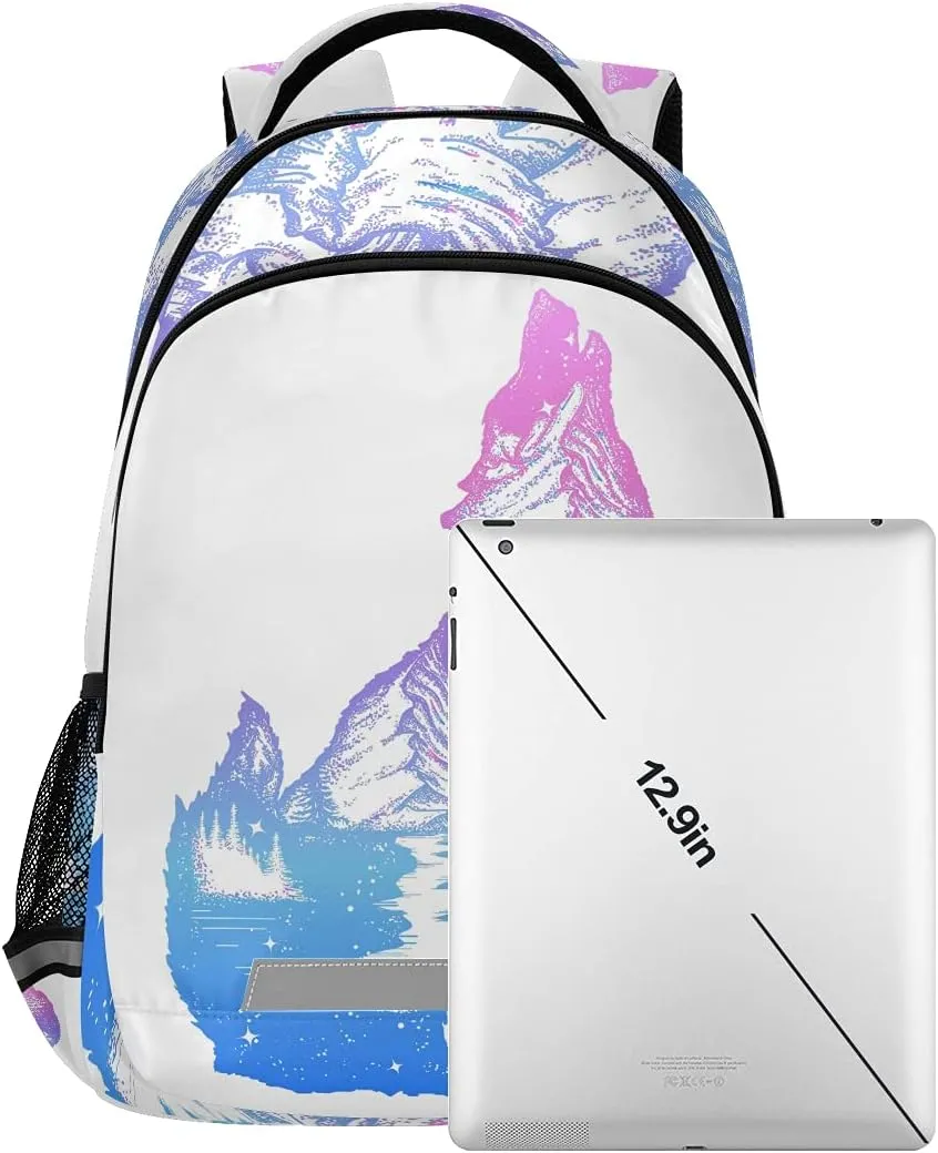 ALAZA Galaxy Wolf Double Exposure Tattoo Art Backpacks Travel Laptop Daypack School Book Bag for Men Women Teens Kids one-size