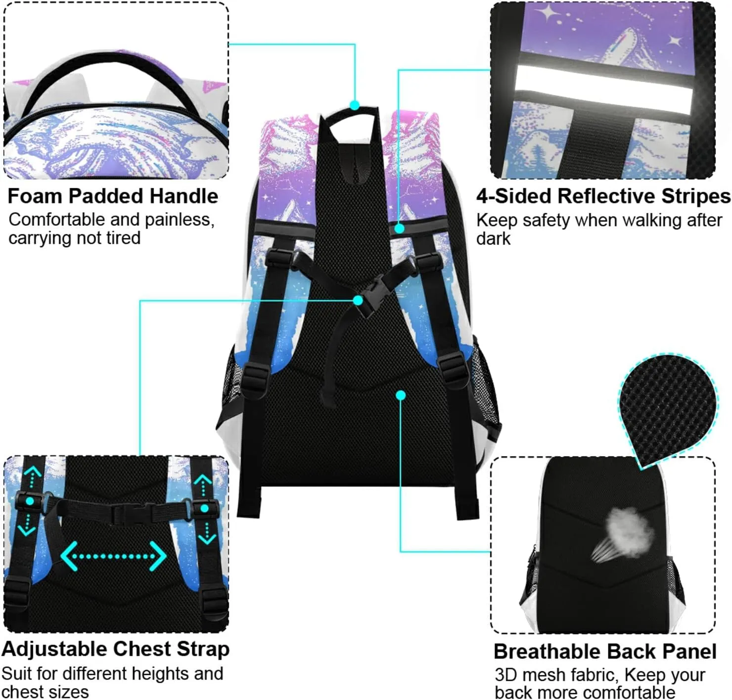ALAZA Galaxy Wolf Double Exposure Tattoo Art Backpacks Travel Laptop Daypack School Book Bag for Men Women Teens Kids one-size
