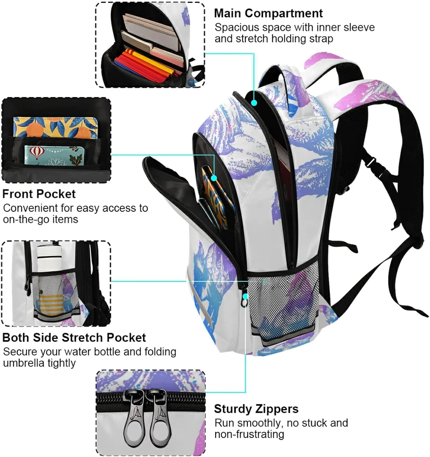 ALAZA Galaxy Wolf Double Exposure Tattoo Art Backpacks Travel Laptop Daypack School Book Bag for Men Women Teens Kids one-size