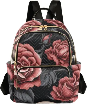 ALAZA Women Mini Backpack Purse Bag Lightweight Casual Daily Travel Backpack Skull with Chic Pink Roses Back Pack Fashion Multipurpose Shoulder Bag,M
